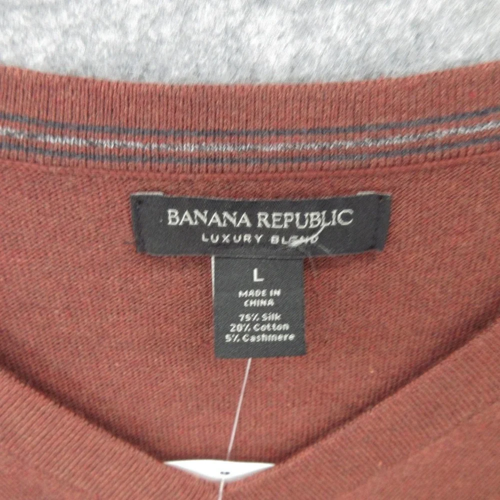Banana Republic Sweater Mens Large Brown V Neck Silk Cashmere Knit New